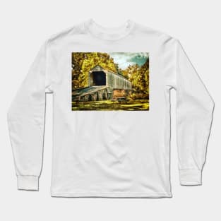 Covered Bridge Fall Scene Long Sleeve T-Shirt